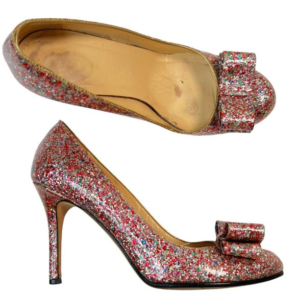 Kate Spade Krysta Bow Glitter Pumps Sparkle Heels Multicolor 8.5 - Picture 2 of 13
